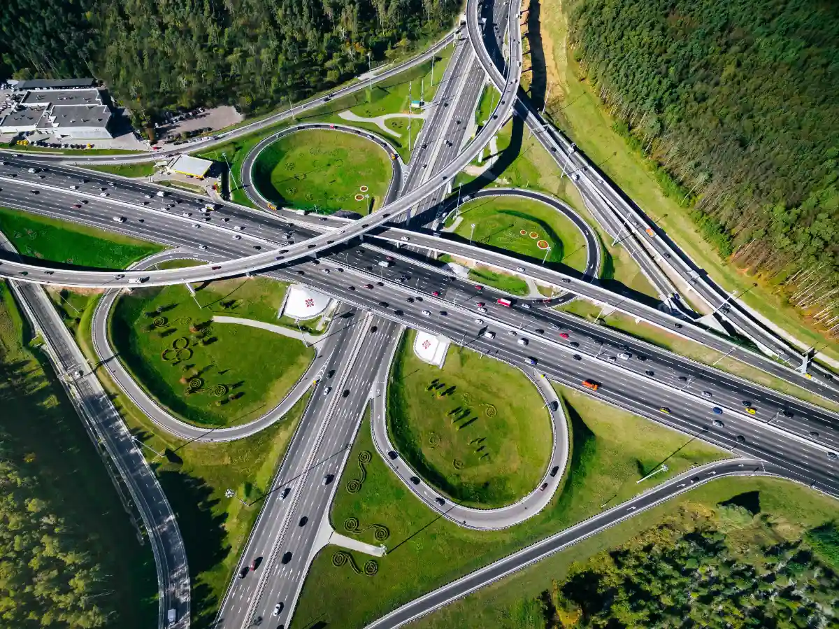 Aerial View Of A Massive Highway Road Intersection